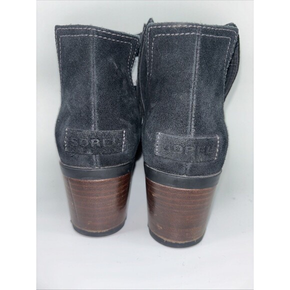 Sorel Cate Cut Out Ankle Boots Women's 8 Black Leather Booties Block Heel Suede - Picture 5 of 10